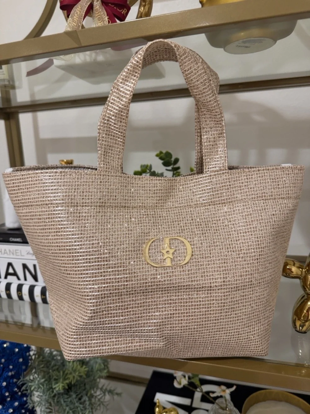 Dior Small Gold Straw Tote with Metallic Gold Handles - Picture 10 of 14